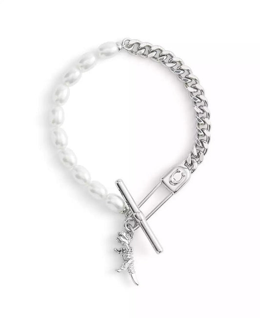Faux Cultivated Pearl Signature Rexy Safety Pin Strand Bracelet