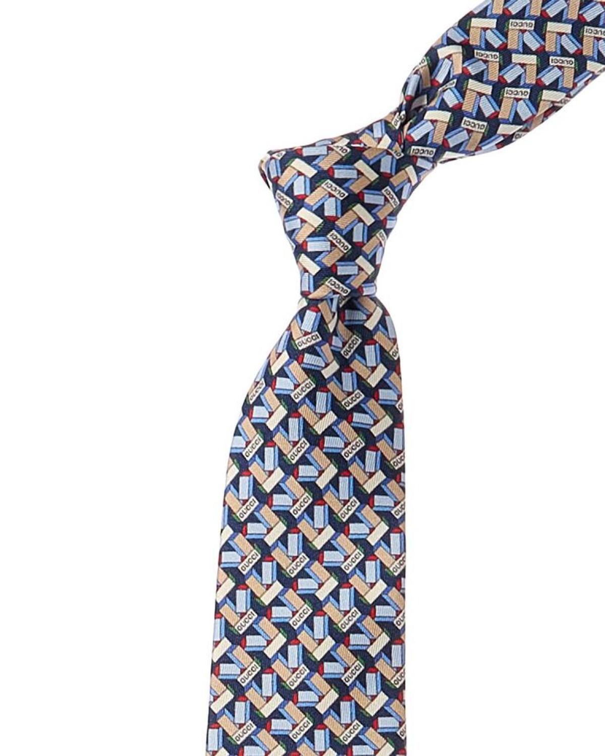 Gucci Blue Printed Silk Tie