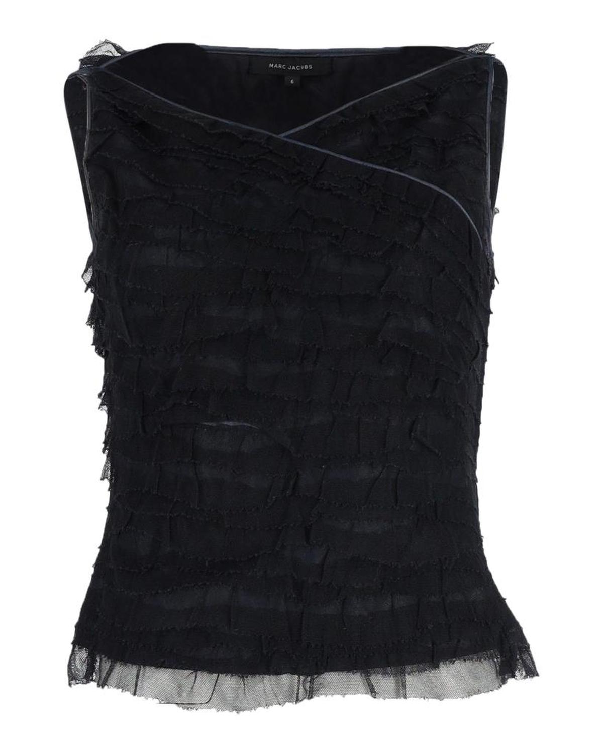 Marc Jacobs Organza Tiered Sleeveless Blouse in Navy Blue Polyester