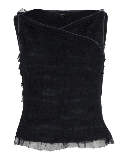 Marc Jacobs Organza Tiered Sleeveless Blouse in Navy Blue Polyester