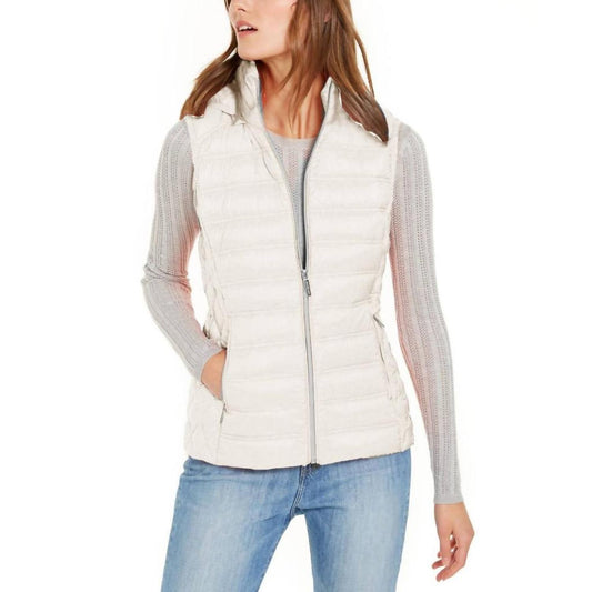 Women's Sleeveless Puffer Vest With Removable Hood In White
