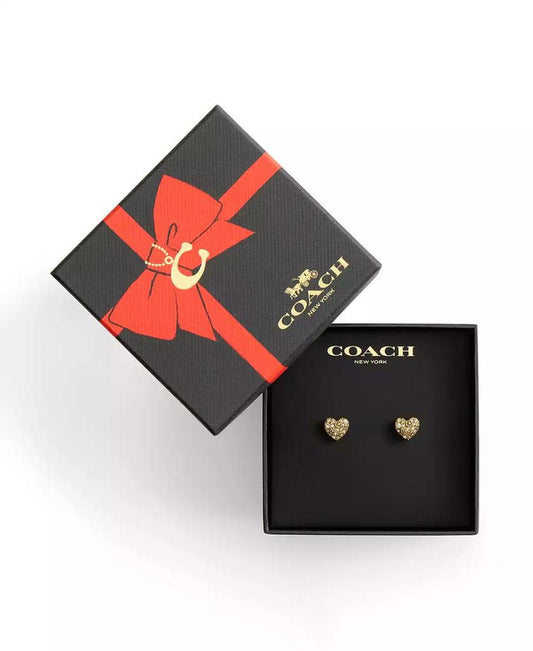 Gold Plated Pavé Heart Stud Earrings