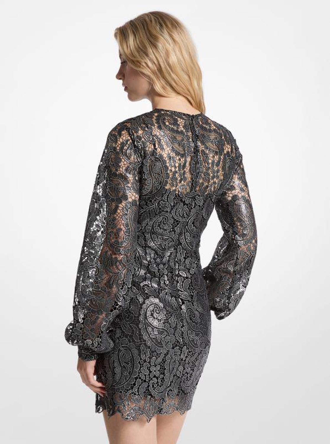 Metallic Paisley Lace Mini Dress