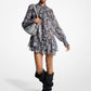 Metallic Paisley Georgette Tie-Neck Dress