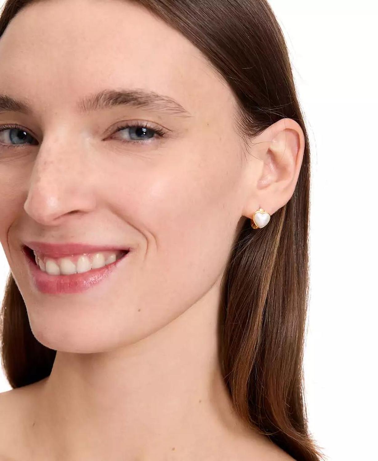 Gold-Tone Small Cubic Zirconia Heart Huggie Hoop Earrings, 0.51"