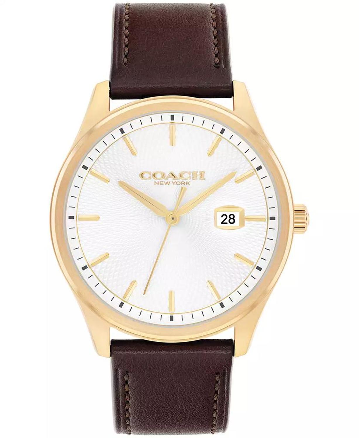 Women's Oliver Brown Leather Calfskin Strap Watch, 41mm
