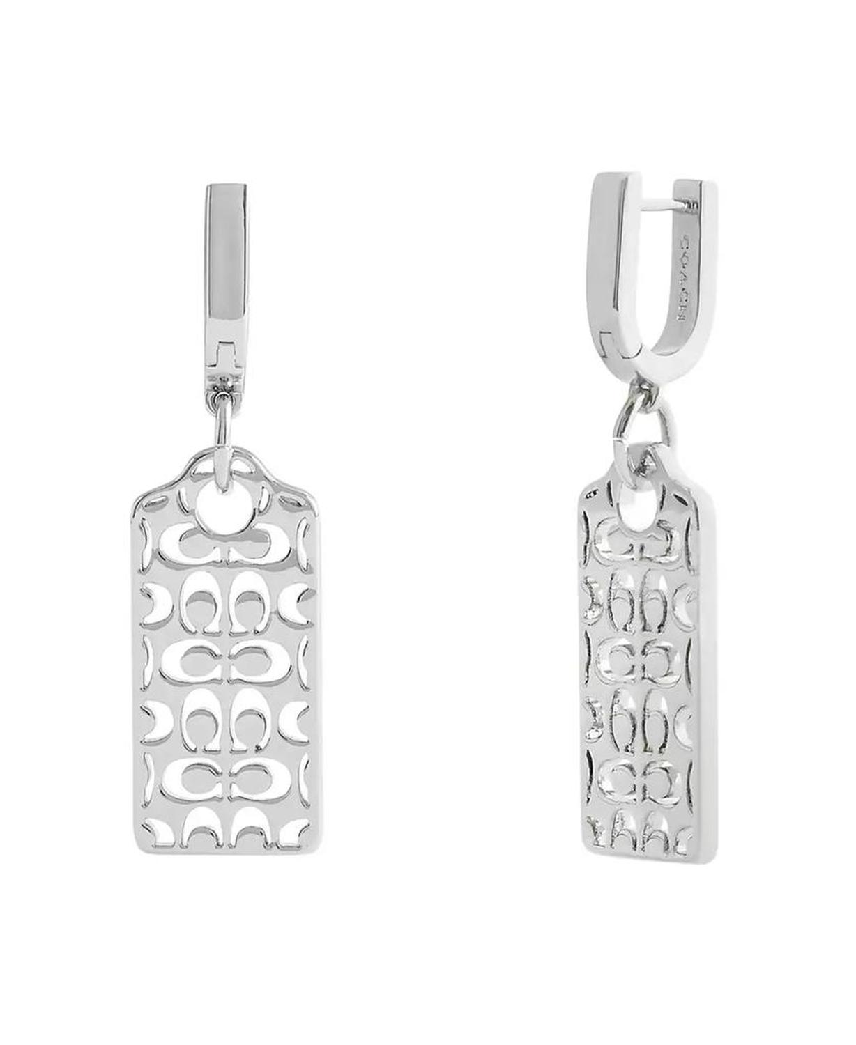 Rhodium Plated Hangtag Drop Earrings