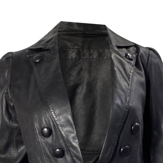 Marc by  Buton-Detail Open Jacket in Black Leather
