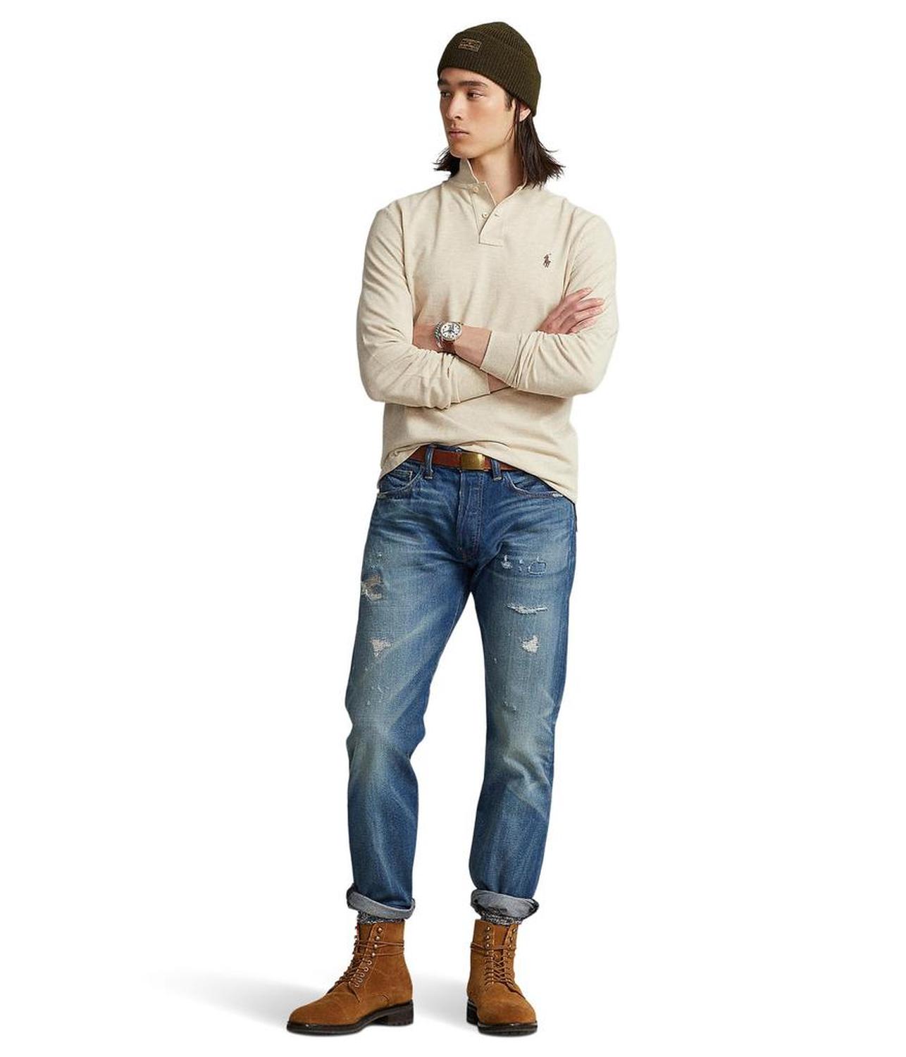 Classic Fit Mesh Long-Sleeve Polo Shirt