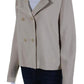Womens Collared Double Breast Buttoned Long Sleeve Jacket Beige