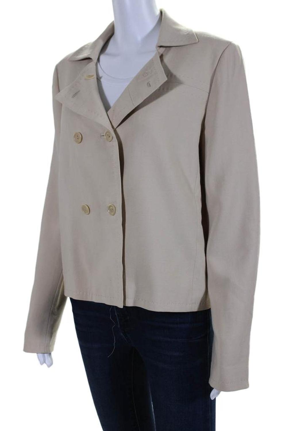Womens Collared Double Breast Buttoned Long Sleeve Jacket Beige