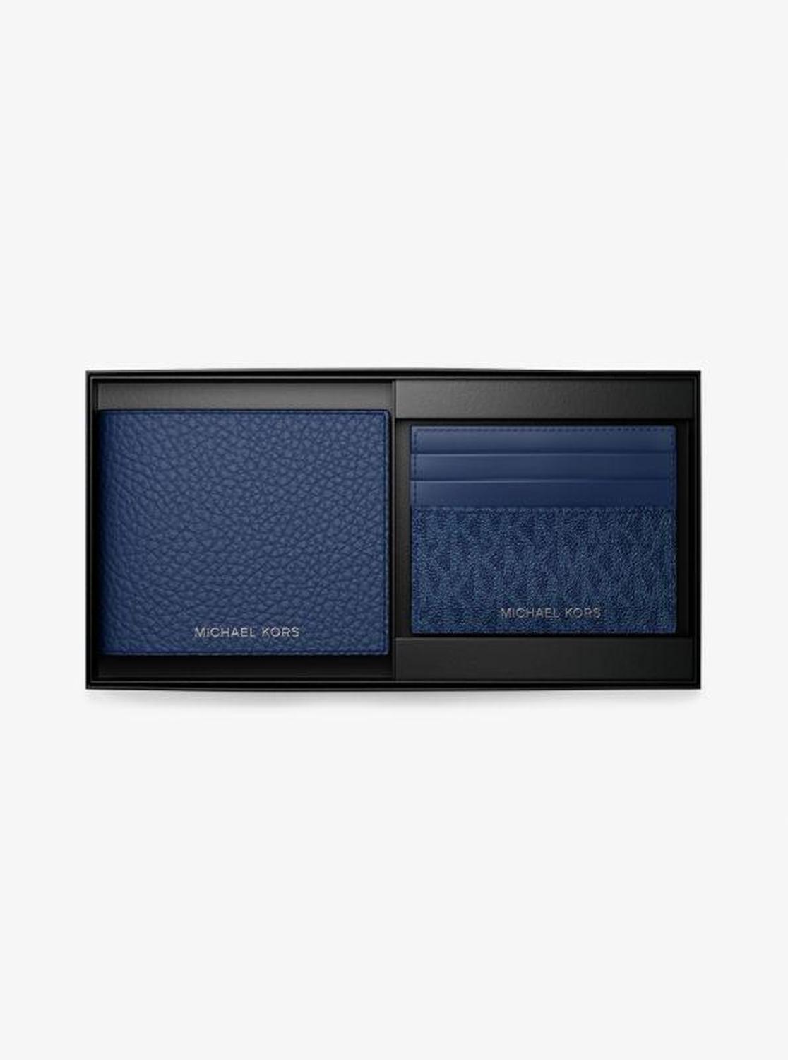 Pebbled Leather Billfold Wallet and Signature Logo Card Case Gift Set