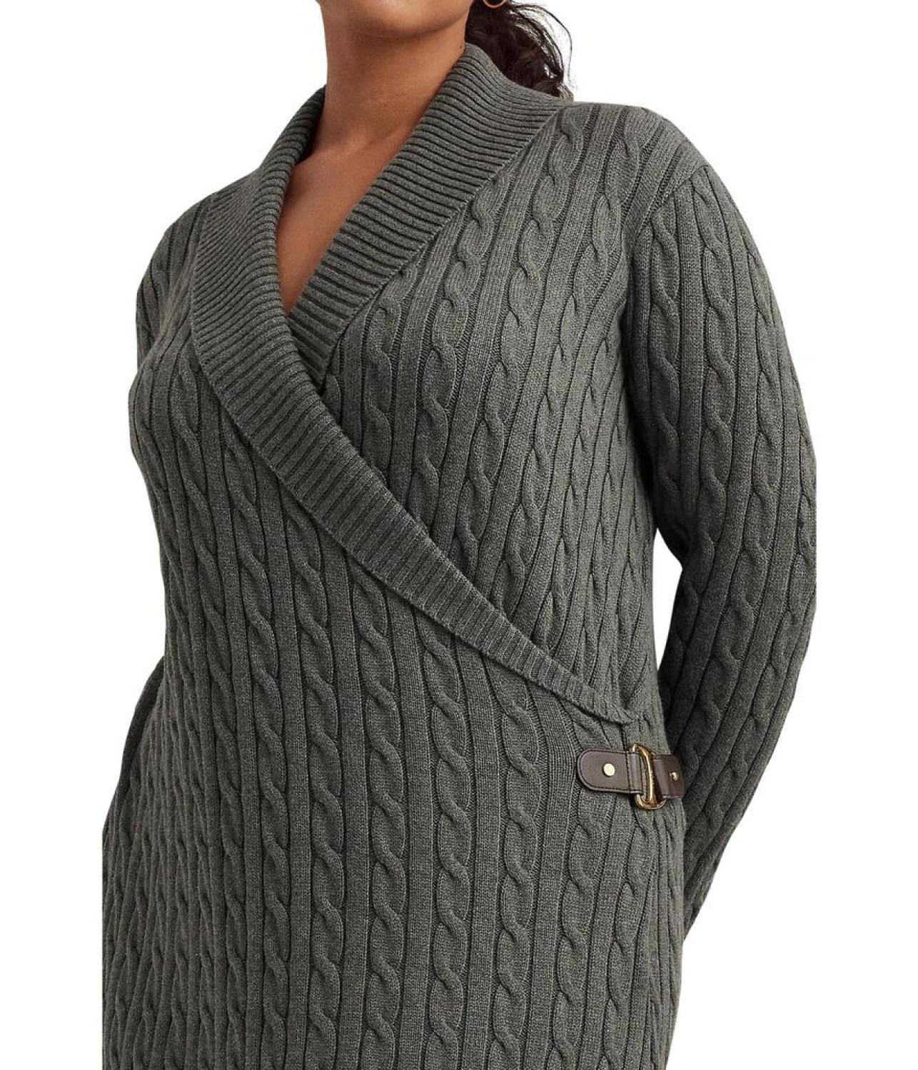 Plus Size Cable-Knit Buckle Trim Sweaterdress Plus Size Cable-Knit Buckle Trim Sweaterdress