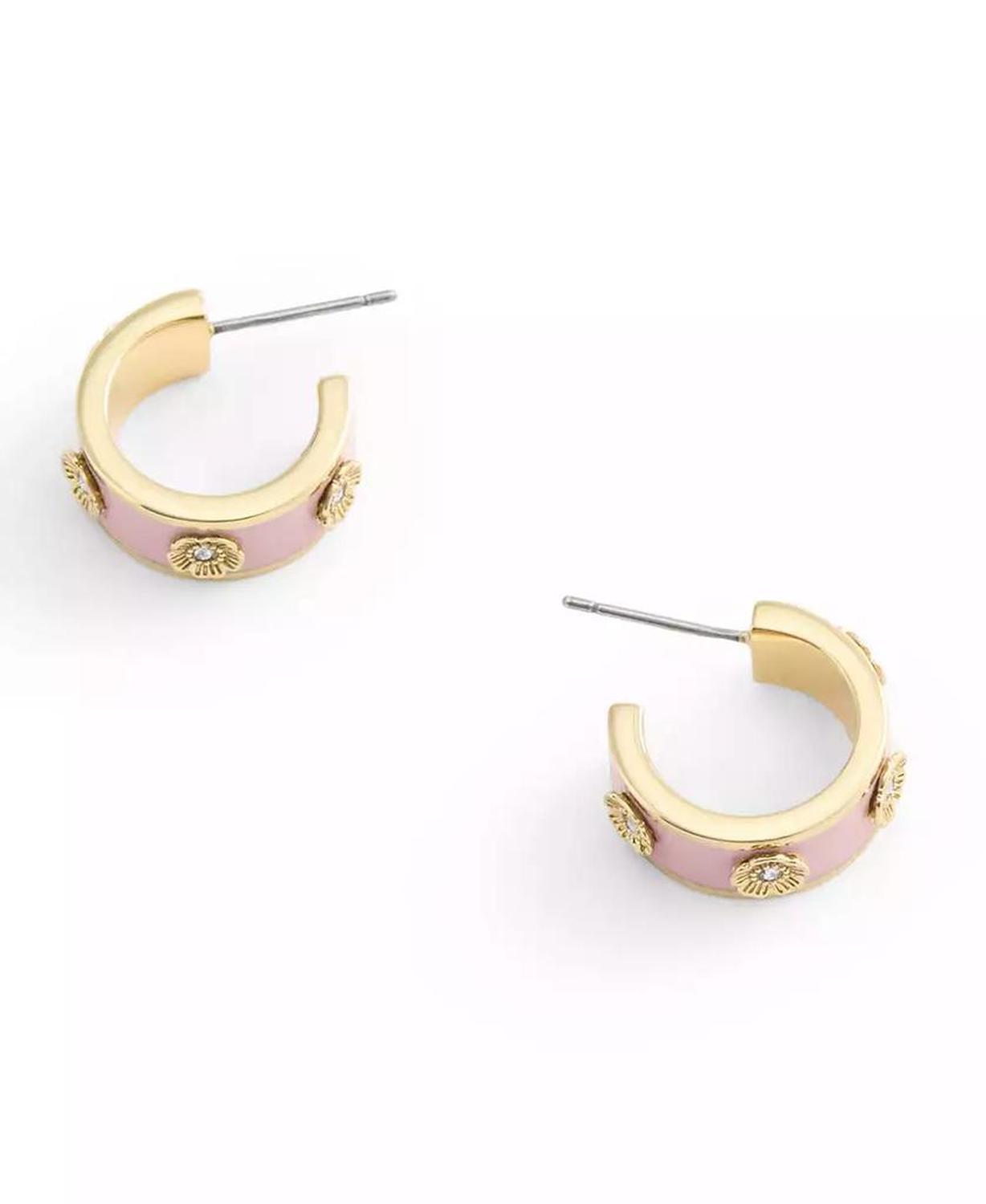 Signature Faux Stone Tea Rose Enamel Huggie Hoop Earrings