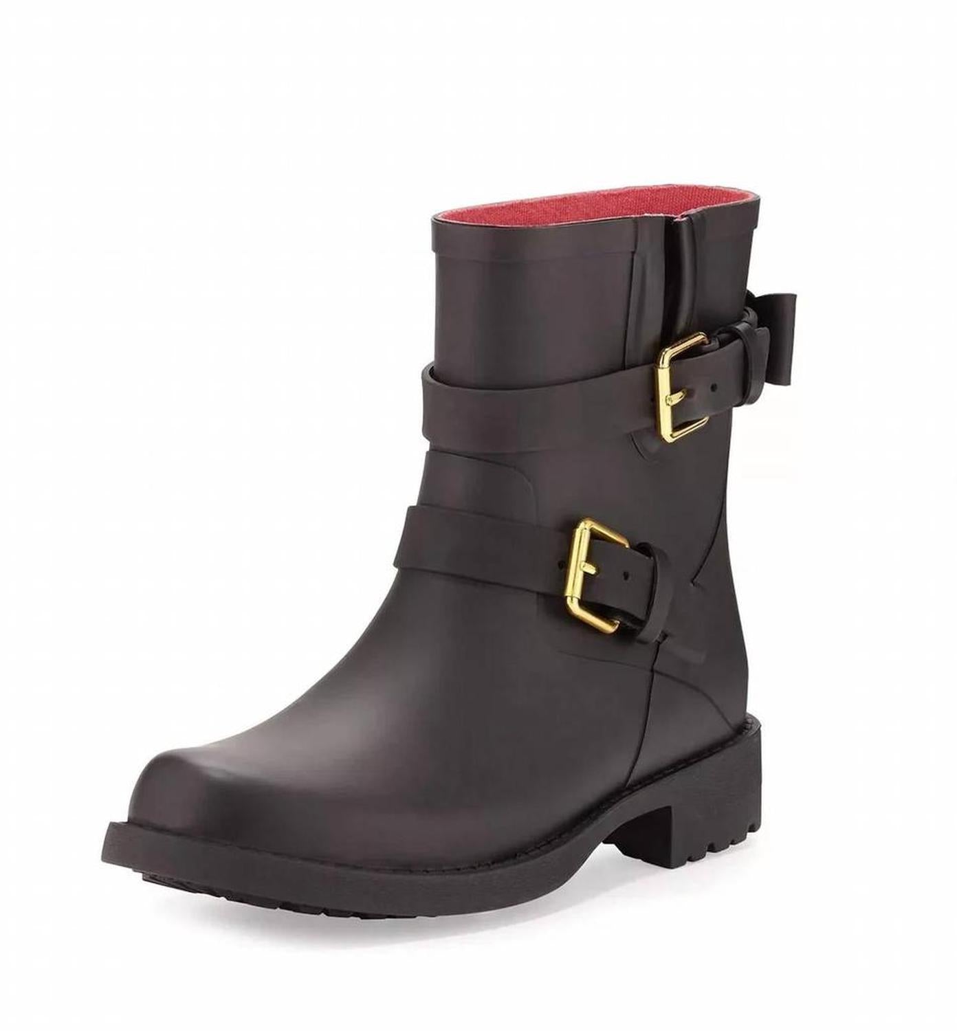 Pamela Moto Rubber Rain Boots In Black
