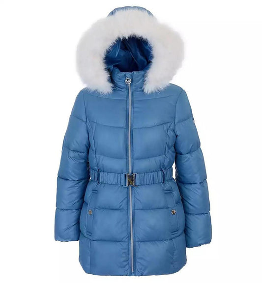 Big Girls Belted Stadium Puffer Jacket