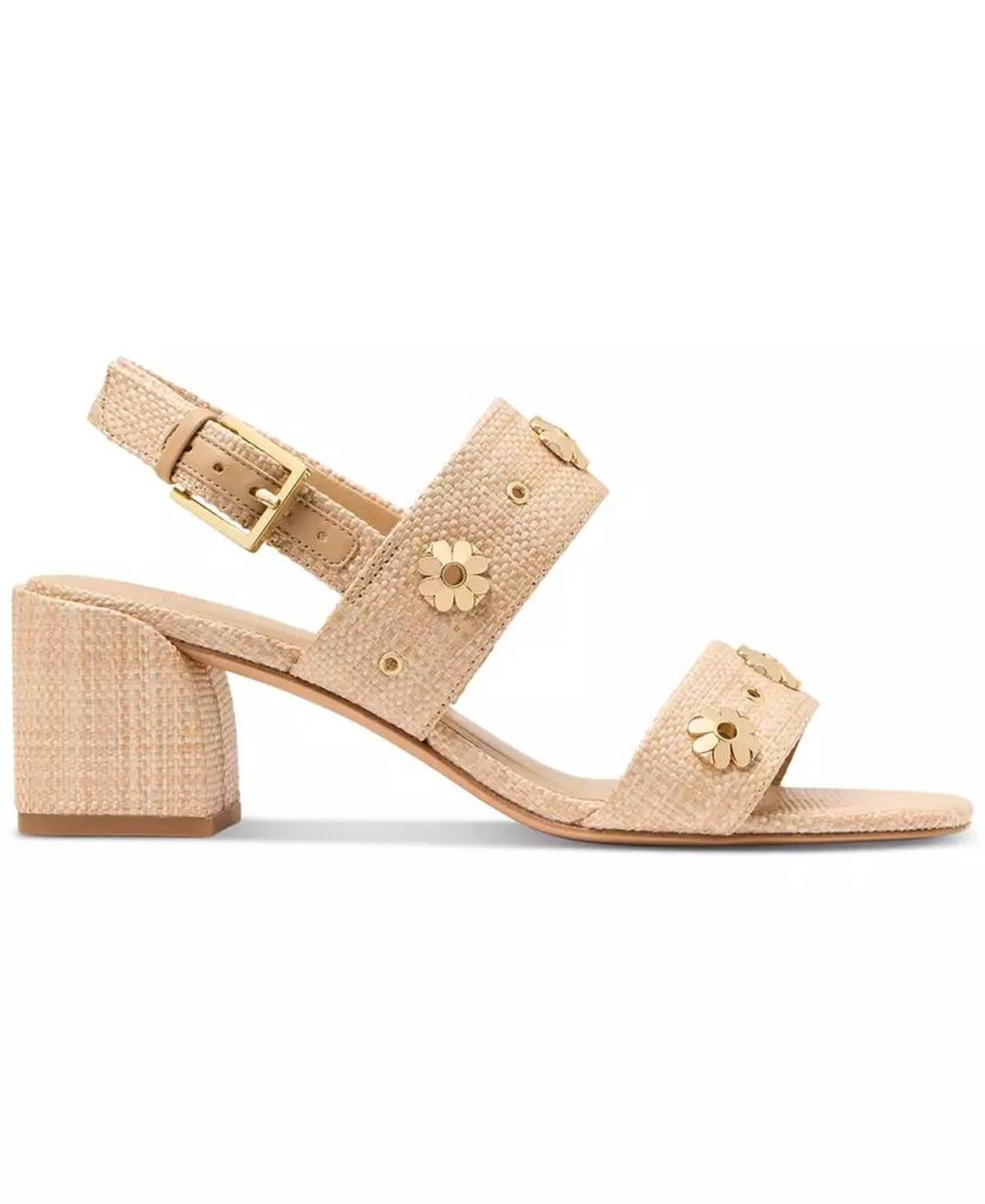 Women's Spade Flower Studded Block Heel Sandals