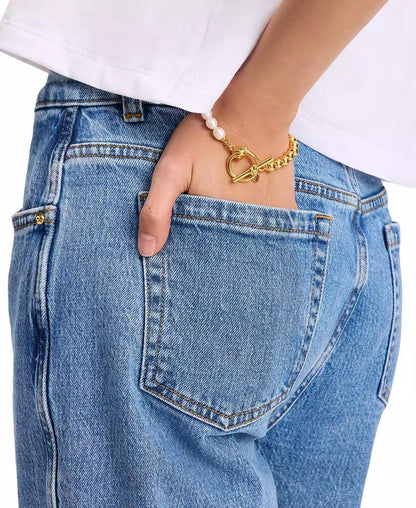 Gold-Tone Freshwater Pearl Beaded Flex Bracelet