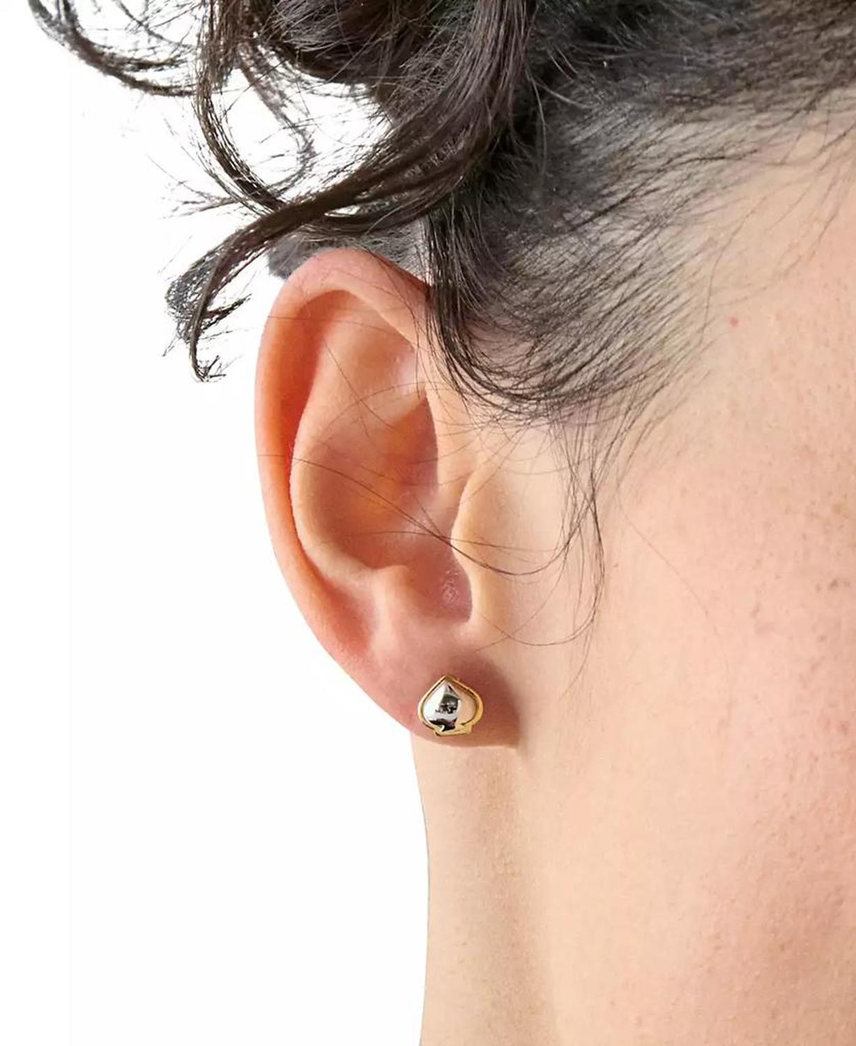 Two-Tone Sculpted Spade Mini Stud Earrings