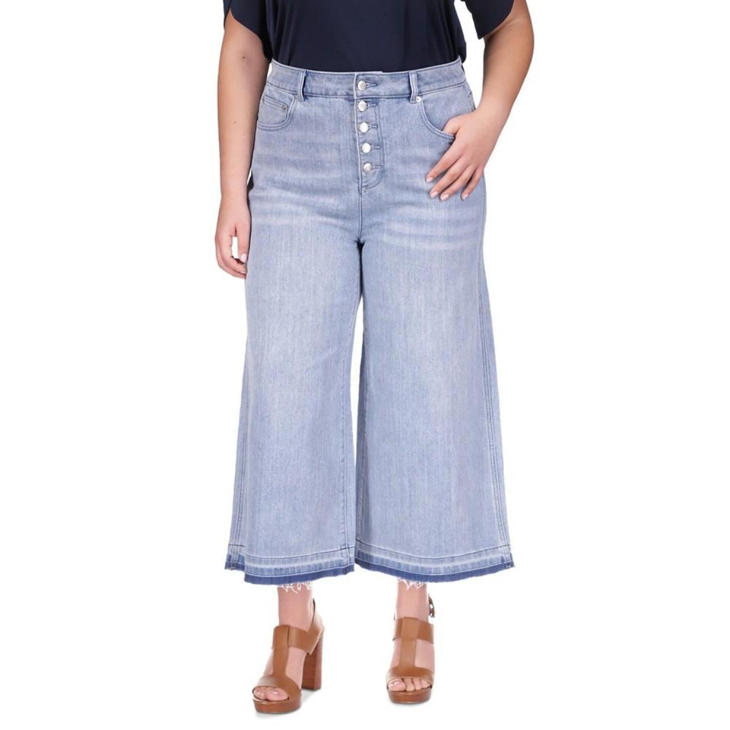 MICHAEL Micheal Kors Plus Size Frayed-Hem Cropped Flare-Leg Jeans