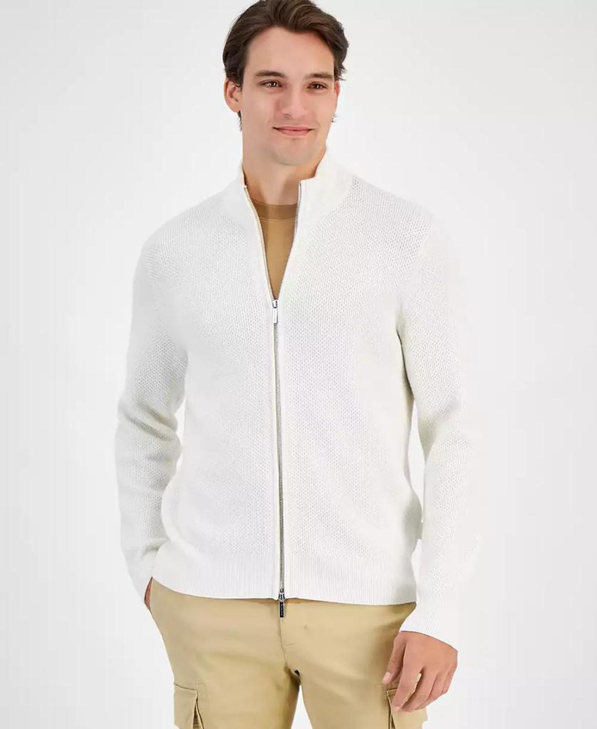 Men's Modern-Fit Honeycomb-Knit Full-Zip Cardigan