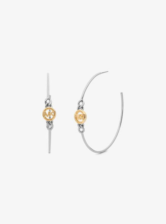 Precious Metal-Plated Brass Curb Chain Logo Hoop Earrings