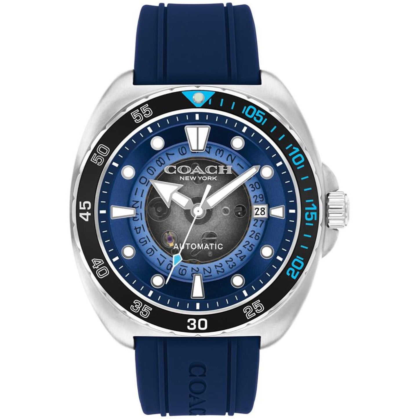 Men's Charter Automatic Blue Silicone Watch 44mm
