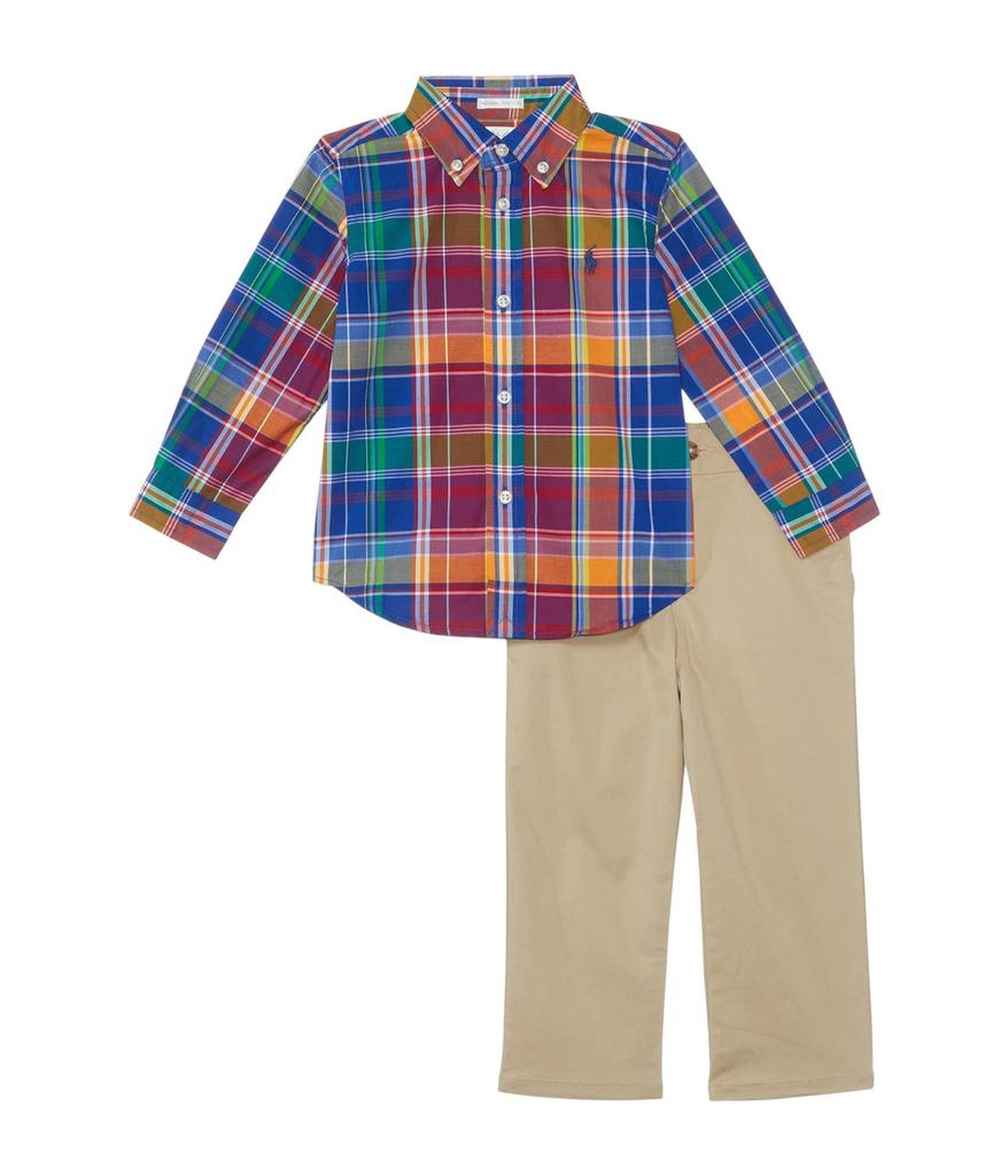 Plaid Cotton Shirt & Chino Pants Set (Infant)