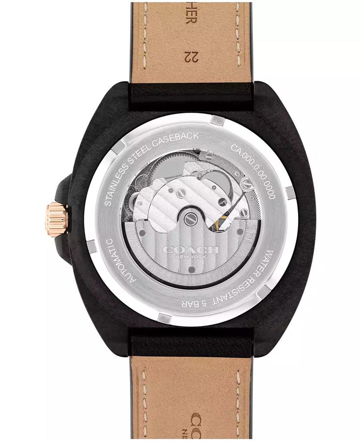 Men's Charter Automatic Black Leather Strap Watch, 44.5mm