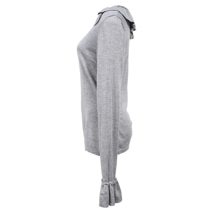 Ruffled Long Sleeve Top in Grey Wool