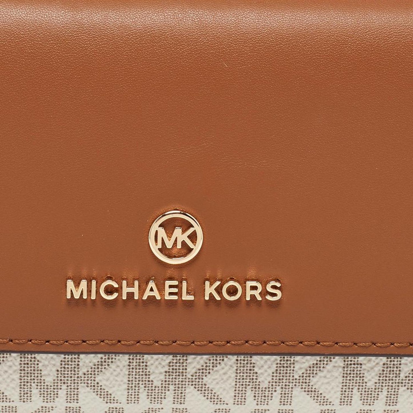 Michael Kors White/tan Coated Canvas And Leather Fulton Continental Wallet