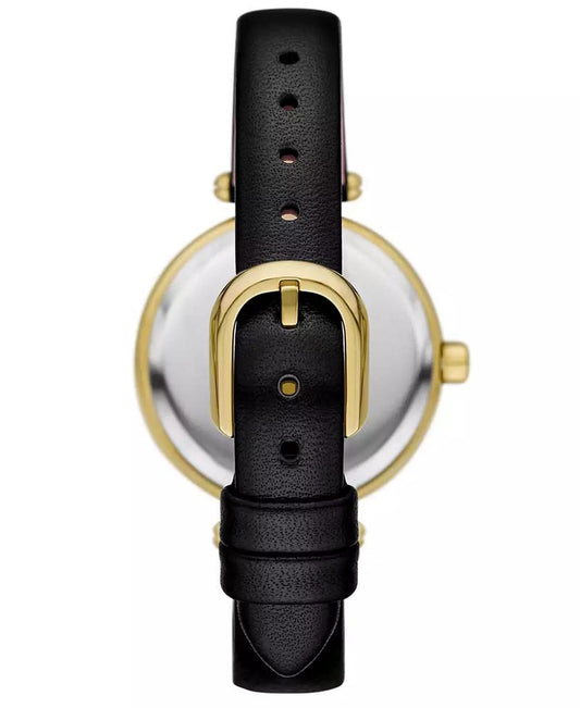 Women's Gracie Round Three-Hand Black Leather Watch, 32mm
