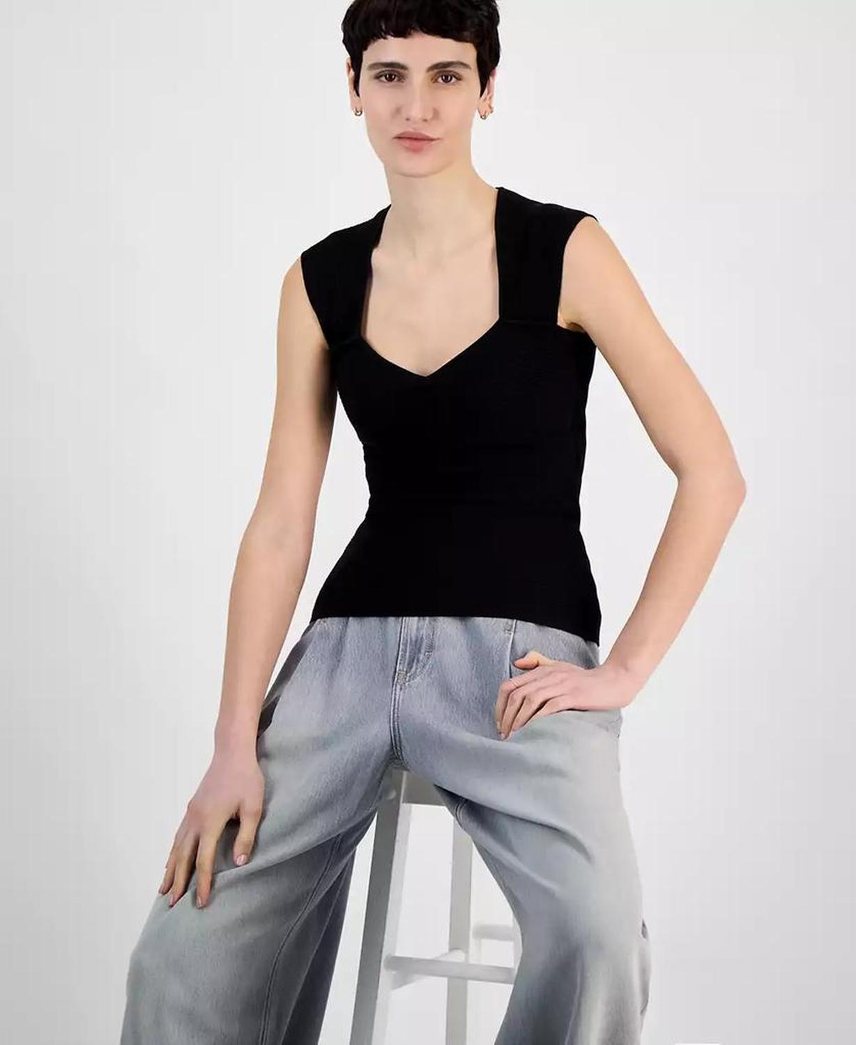 Women's Sweetheart-Neck Ribbed-Knit Top