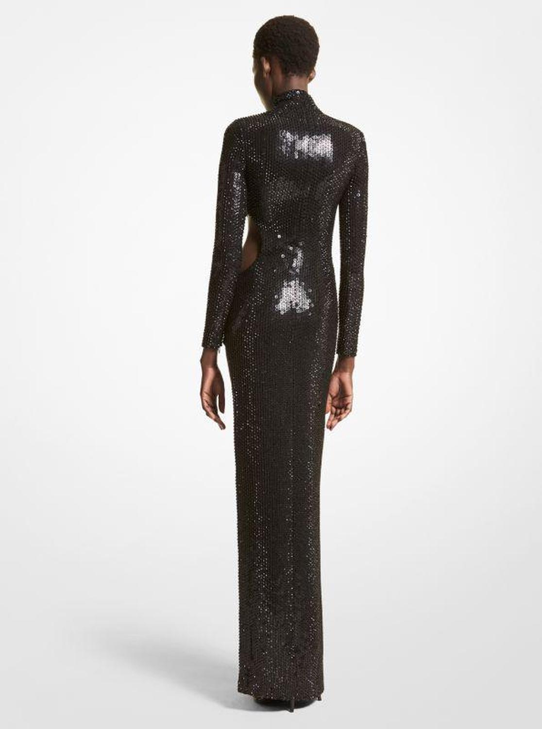 Hand-Embroidered Crystal Stretch Cady Cutout Gown