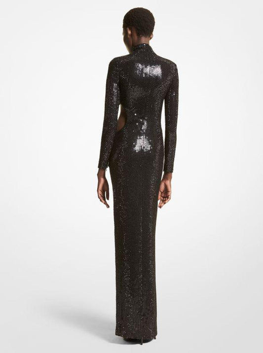 Hand-Embroidered Crystal Stretch Cady Cutout Gown