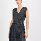 Women's Metallic Pleated V-Neck Mini Dress