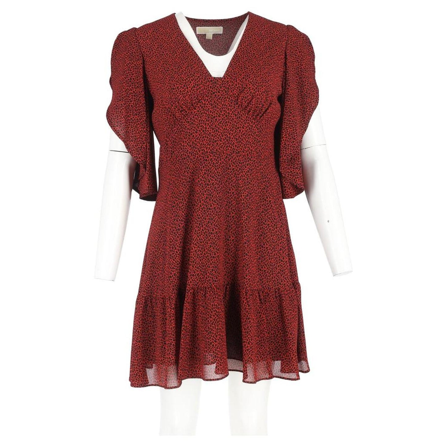MICHAEL  Printed Cascade-Sleeve Mini Dress in Red Polyester
