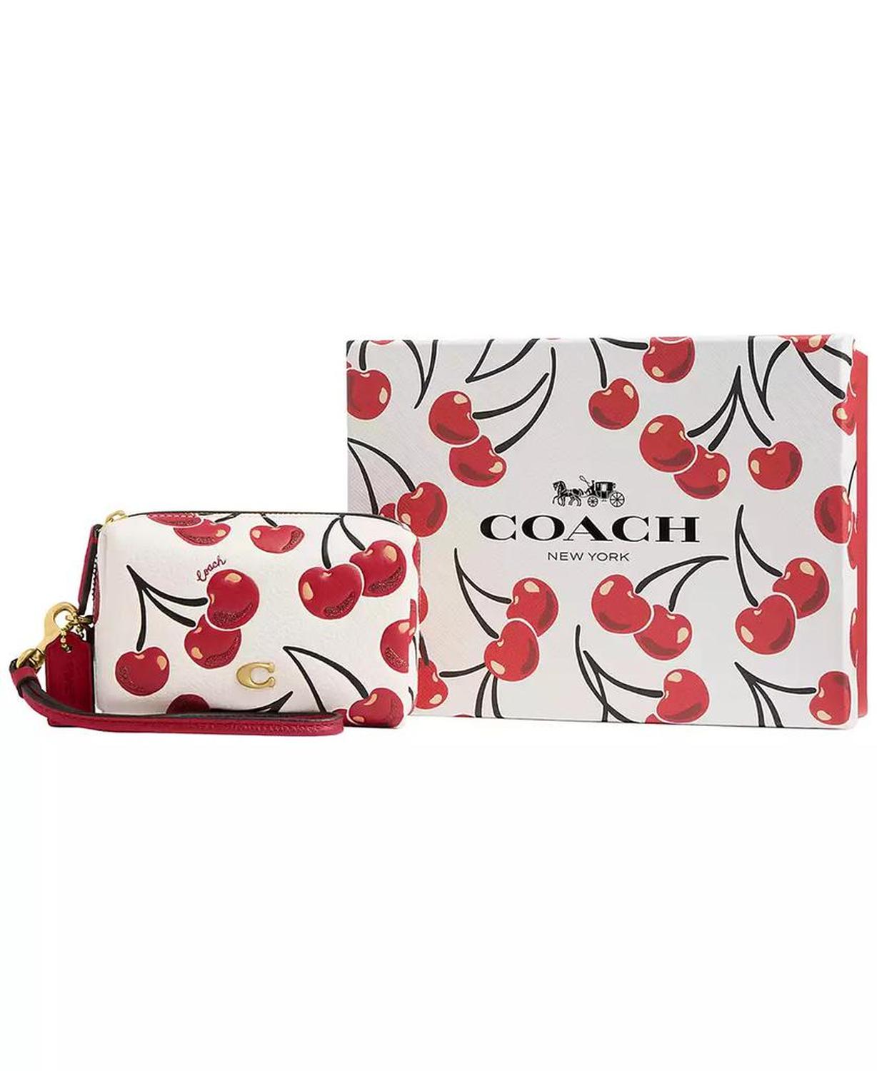Boxed Essential Cherry Print Leather Cosmetic Pouch