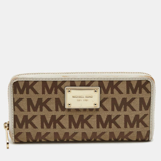 Michael Kors  Signature Canvas And Leather Zip Around Wallet