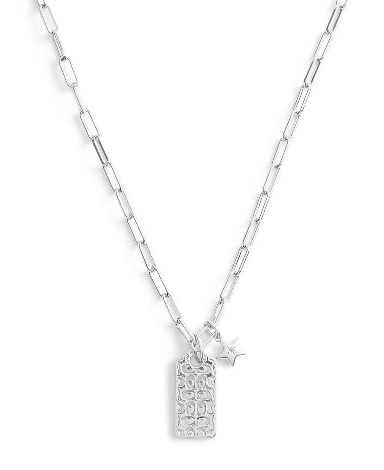Rhodium Plated Hangtag Pendant Necklace