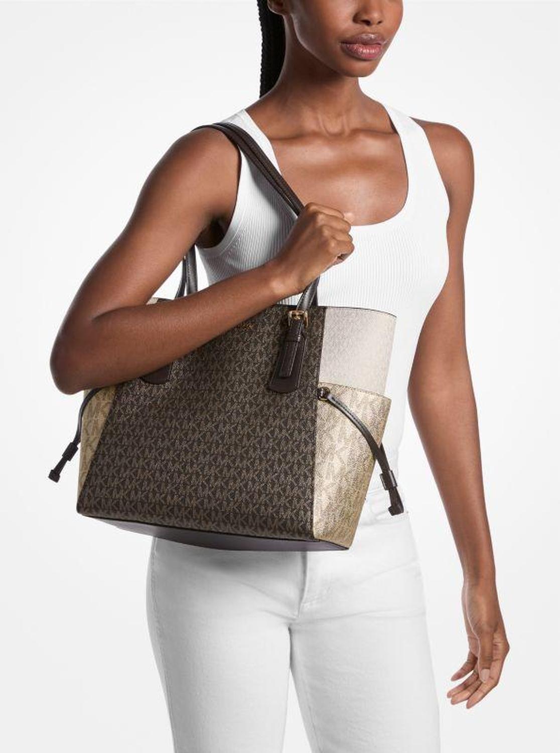 Voyager Large Color-Block Metallic Signature Logo Tote Bag