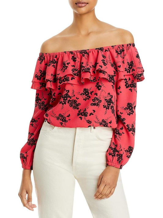 Womens Ruffled Off-The-Shoulder Blouse