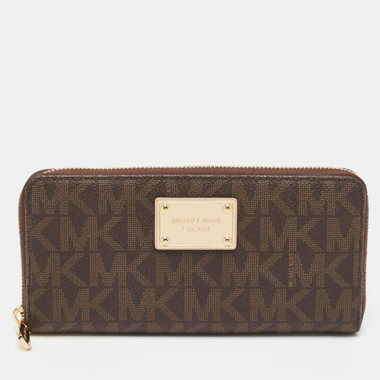 Michael Kors Signature Coated Canvas Logo Zip Around Wallet