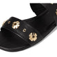 Spade Flower Stud Pebbled Leather Flat Sandal
