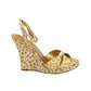 Ocelot Wedge Sandals in Gold Patent Leather
