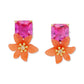 Gold-Tone Square Cubic Zirconia & Color Flower Statement Stud Earrings