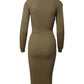 Fitted Ribbed Knit Midi Dress in Metallic Gold Viscose