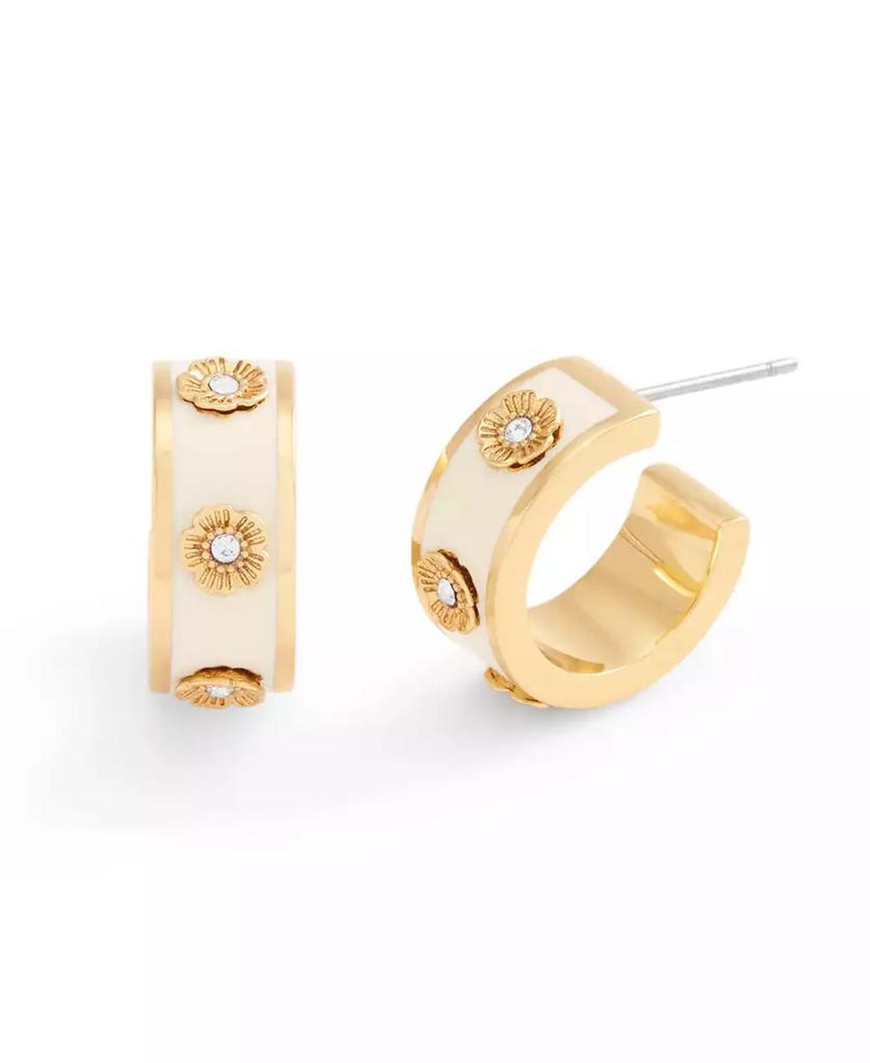 Signature Faux Stone Tea Rose Enamel Huggie Hoop Earrings
