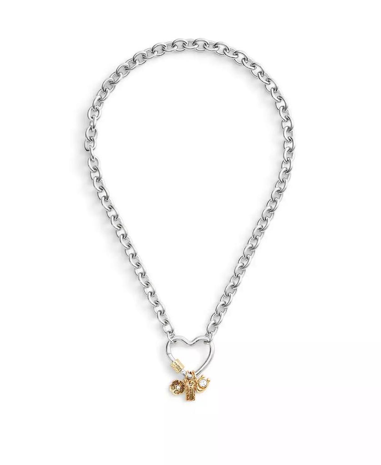 Faux Stone Signature Charm Carabiner Heart Necklace