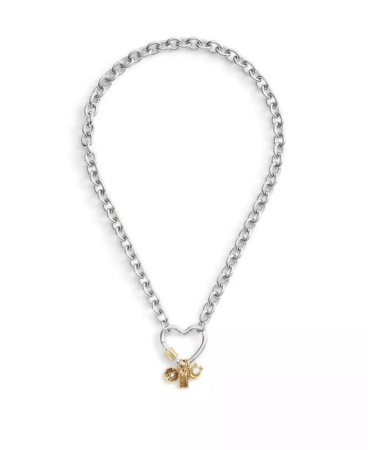 Faux Stone Signature Charm Carabiner Heart Necklace